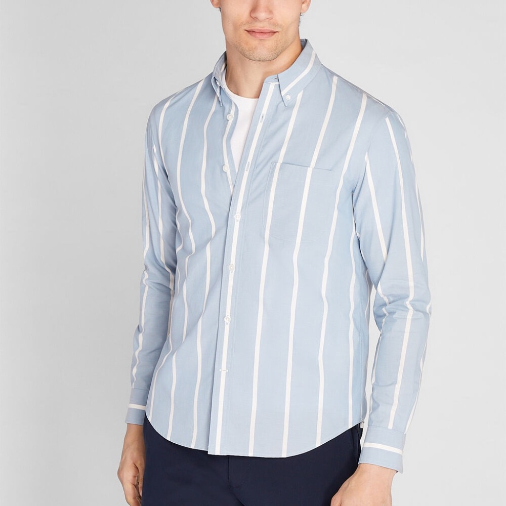 Long Sleeve Wide Stripe Poplin Shirt - New With Tags - NEVER WORN - Blue Stripe
